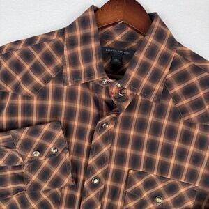 Banana Republic Western Shirt Mens L Plaid Pearl Snap Long Sleeve Cowboy Rodeo